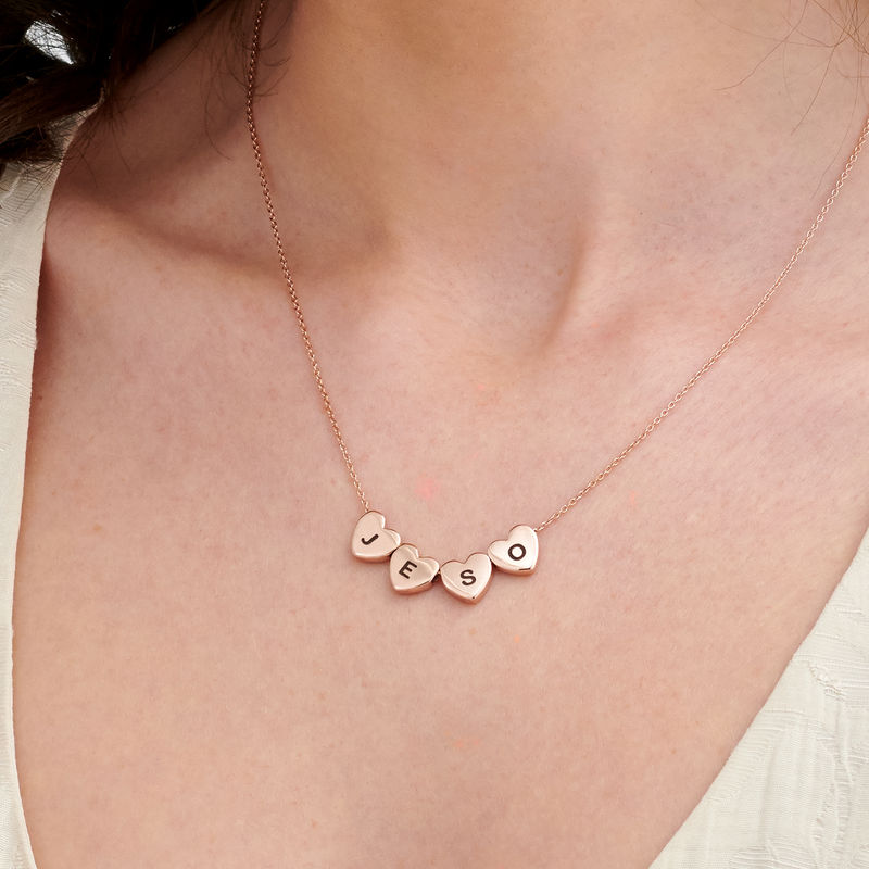 Initial Hearts Stackable Necklace in Rose Gold Plating - 2