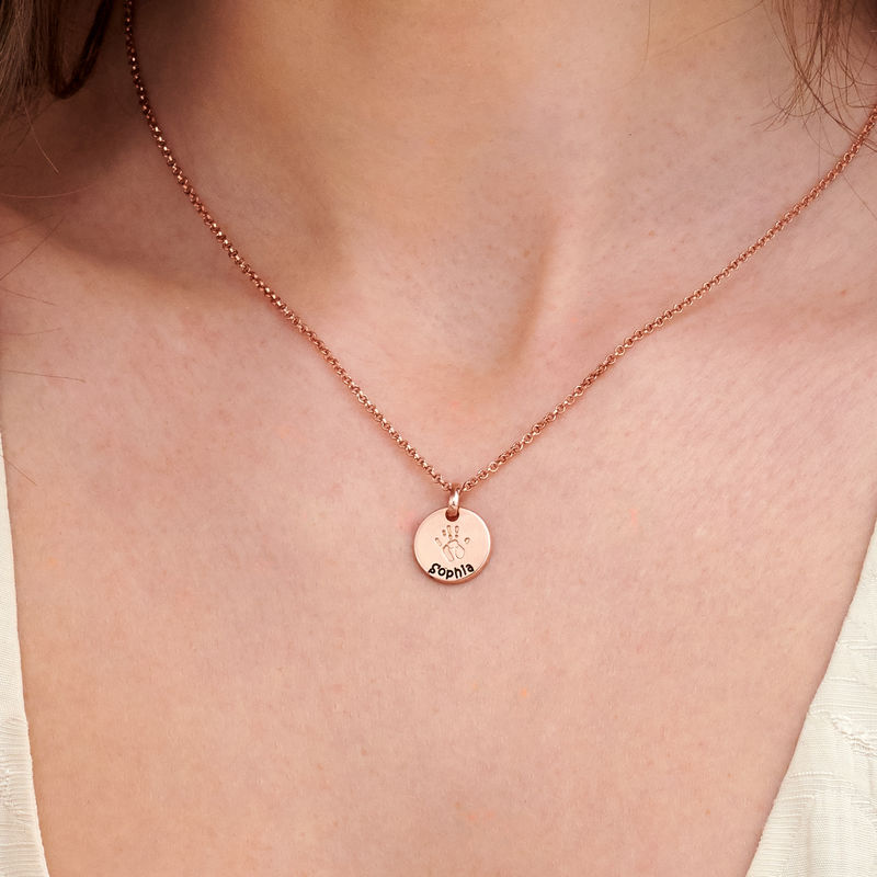 Baby Hand Engraved Charm Necklace in Rose Gold Plating - 3