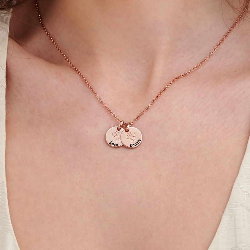 Baby Hand Engraved Charm Necklace in Rose Gold Plating - 4