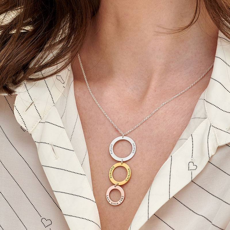 Engraved 3 Circles Necklace in Tri- color - 2