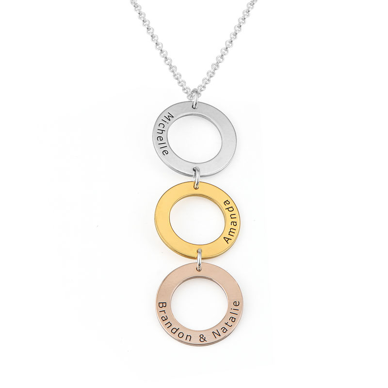 Personalized Vertical Hanging 3 Circles Necklace in Tri-color