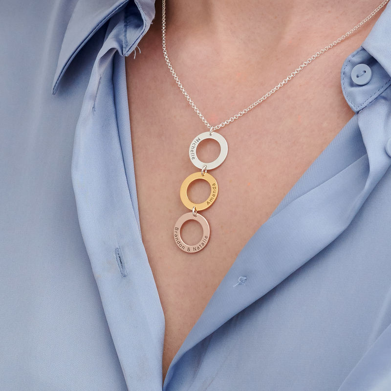 Personalized Vertical Hanging 3 Circles Necklace in Tri-color - 2