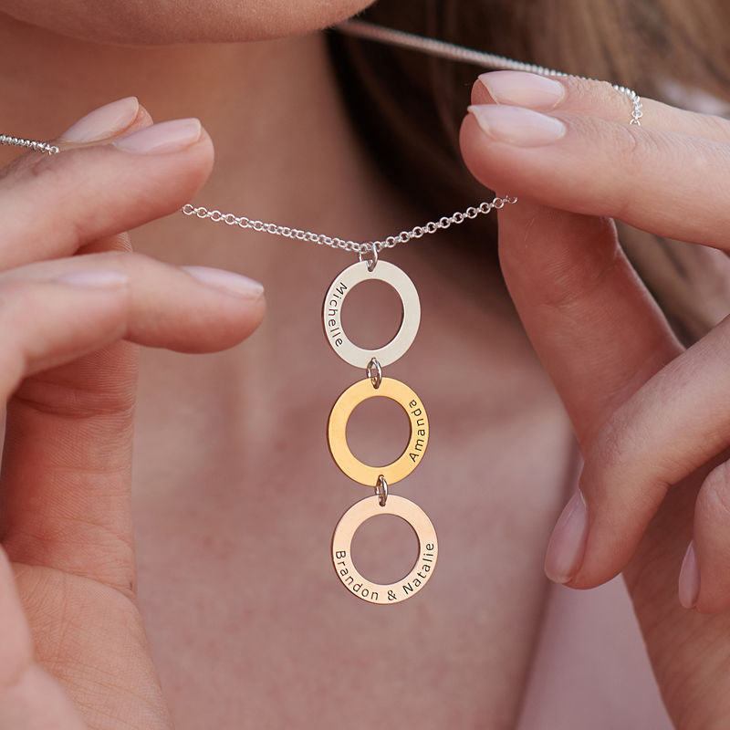 Personalized Vertical Hanging 3 Circles Necklace in Tri-color - 3
