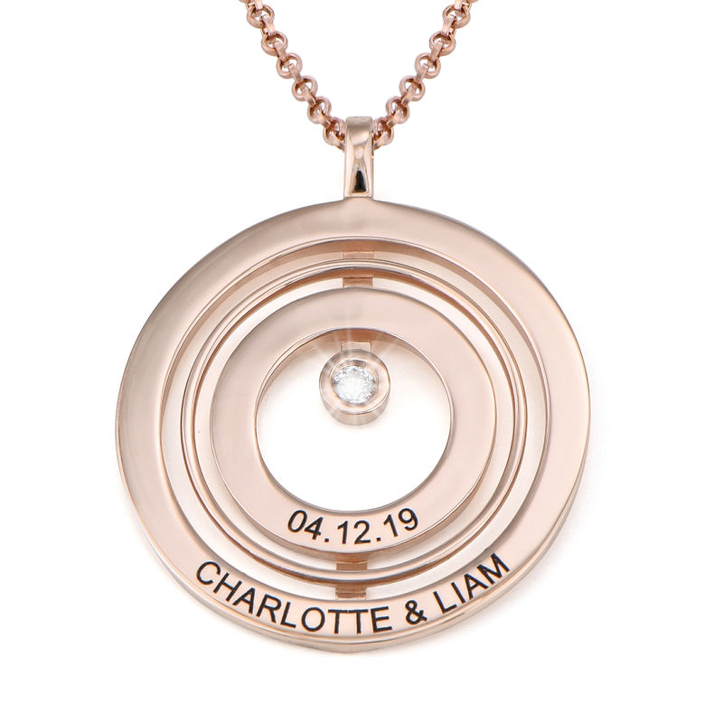 Engraved Circle of Life Necklace in Rose Gold Plating with Diamond