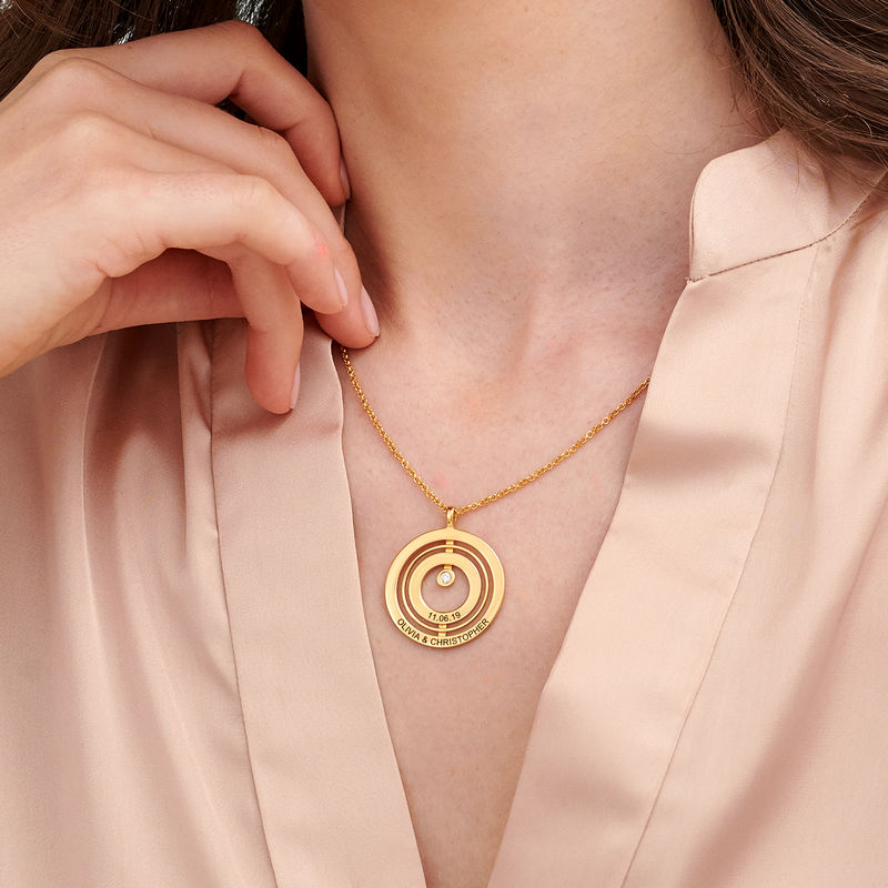 Engraved Circle of Life Necklace in 18k Gold Vermeil with Diamond - 2