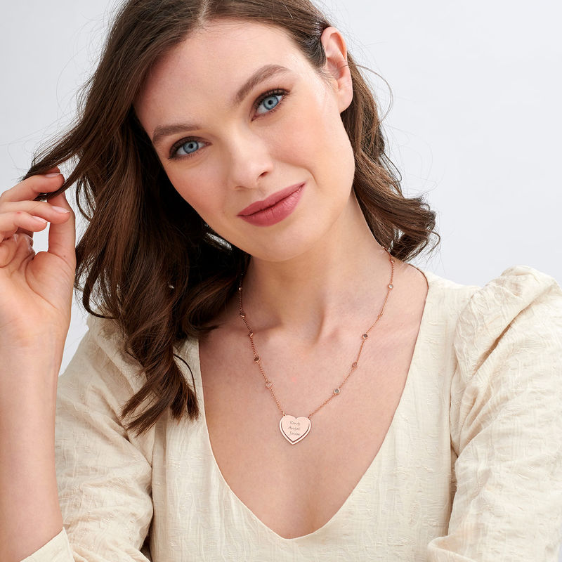 Engraved Heart Necklace with Multi-colored Stones chain in Rose Gold Plating - 1