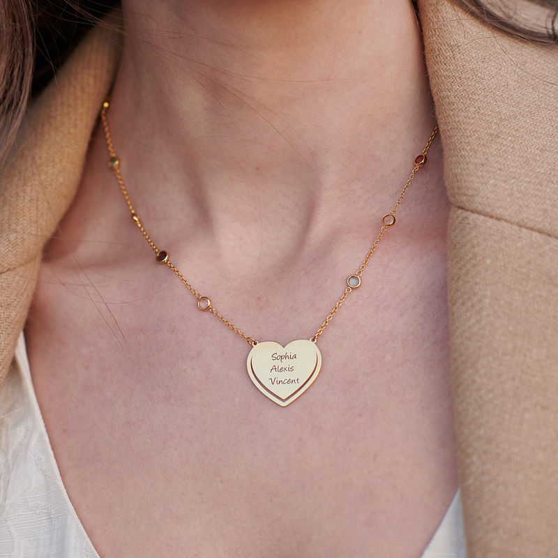 Engraved Heart Necklace with Multi-colored Stones chain in 18k Gold Vermeil - 3