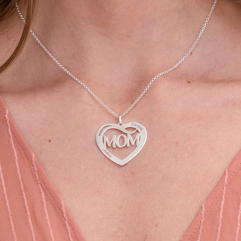 Mom Heart Necklace with Kids Names in Sterling Silver - 2 product photo