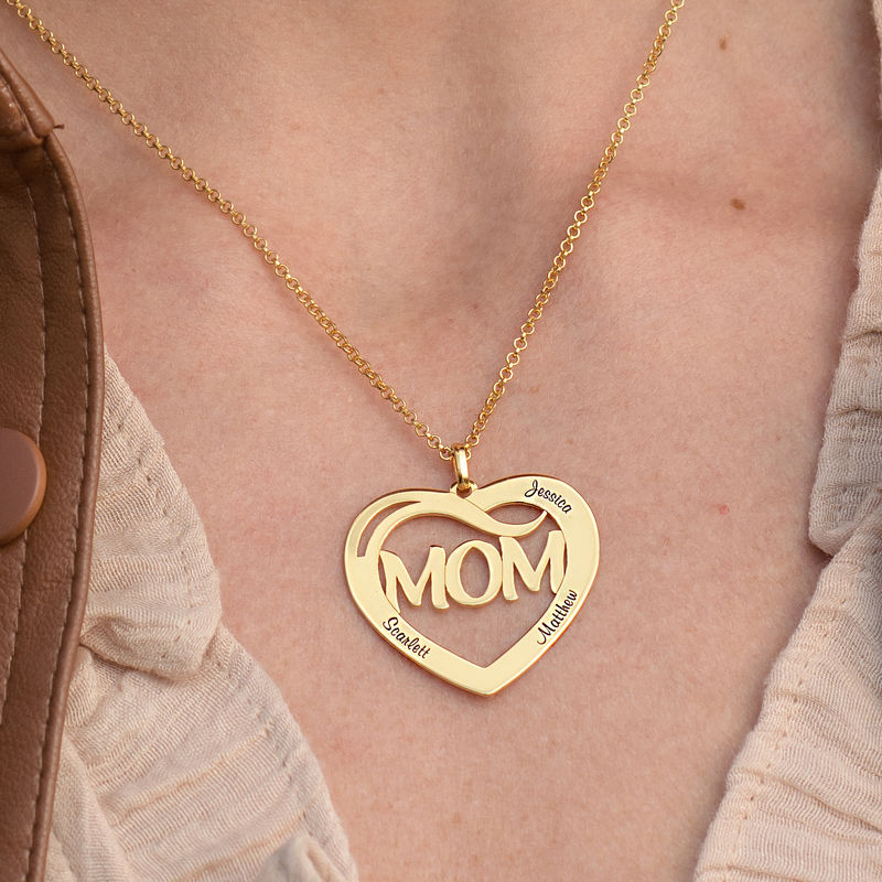 Mom Heart Necklace with Kids Names in 18K Gold Vermeil - 2