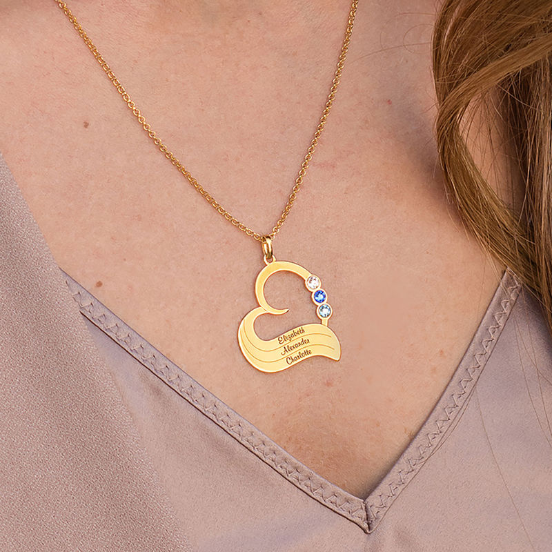 Personalized Birthstone Heart Necklace in 18K Gold Plating - 2