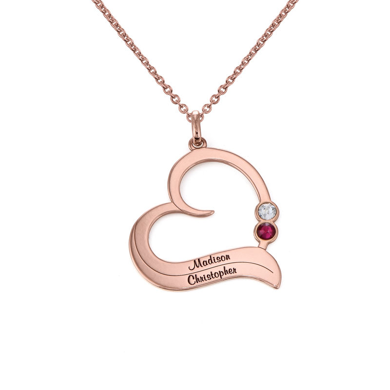Personalized Birthstone Heart Necklace in 18K Rose Gold Plating