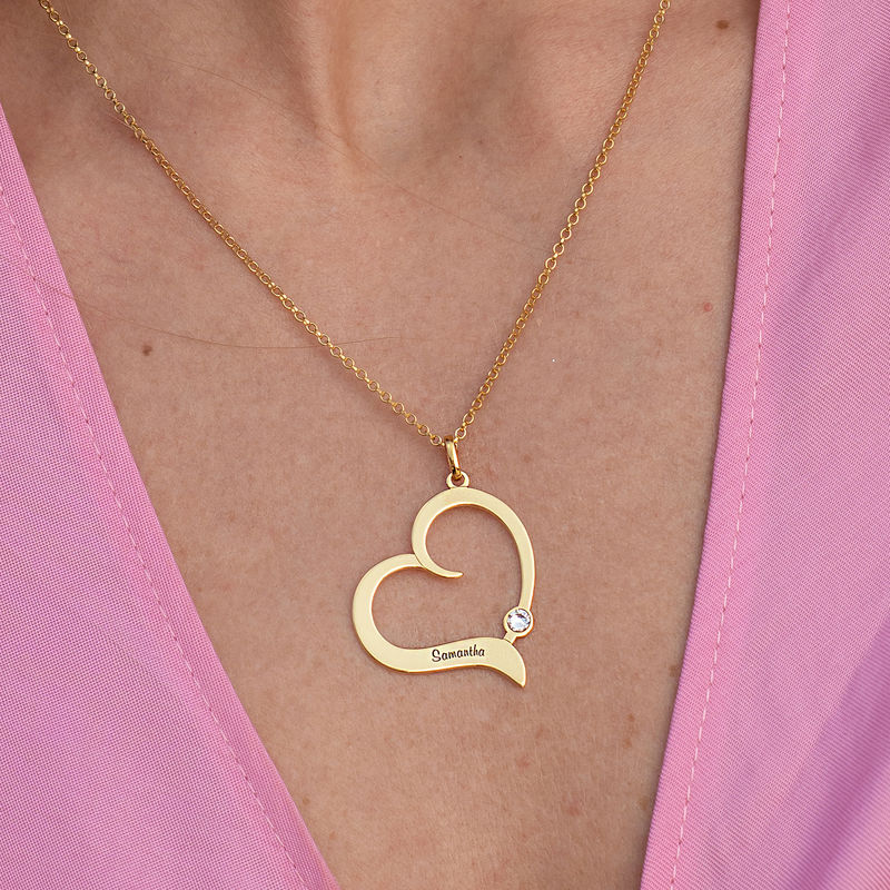 Personalized Birthstone Heart Necklace in 18K Gold Vermeil - 2