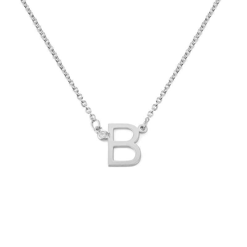 Initial Pendant Necklace with Cubic Zirconia in Sterling Silver - 1