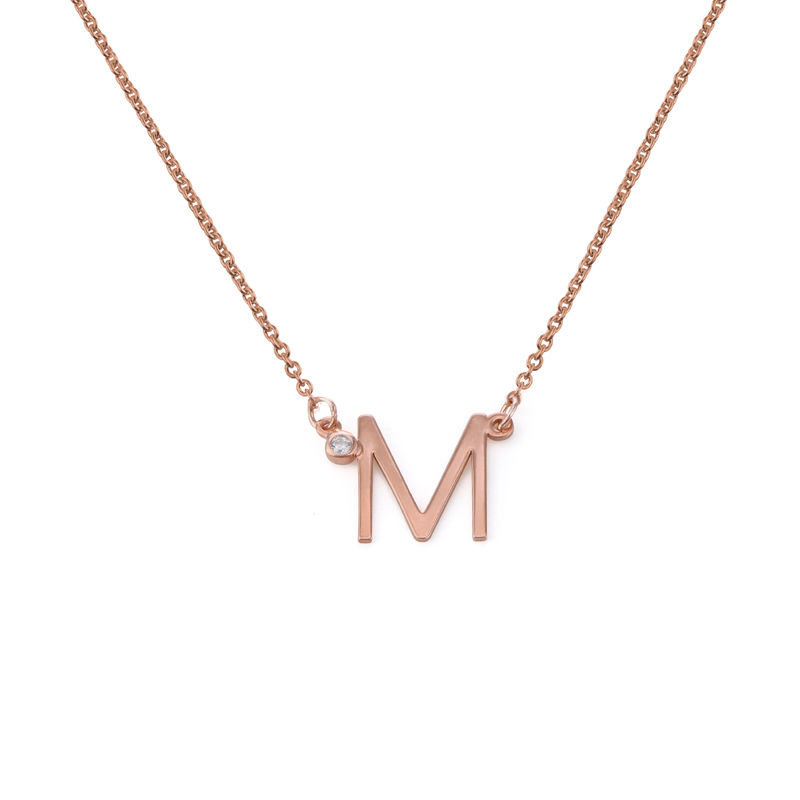Initial Pendant Necklace with Cubic Zirconia in 18K Rose Gold Plating product photo