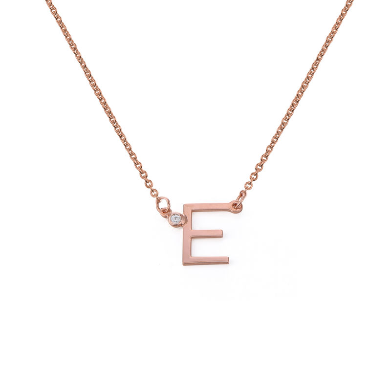 Initial Pendant Necklace with Cubic Zirconia in 18K Rose Gold Plating - 1 product photo