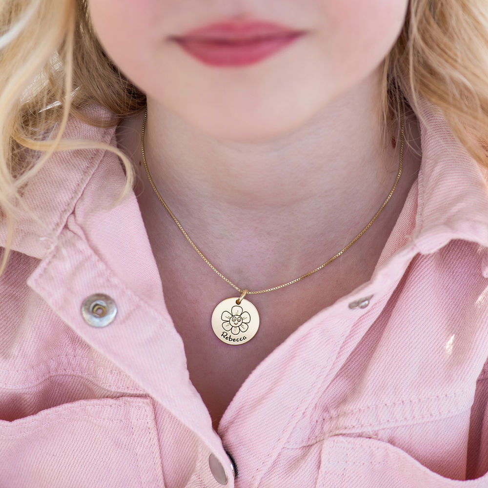 Kids Drawing Disc Necklace in 18K Gold Plating - 2