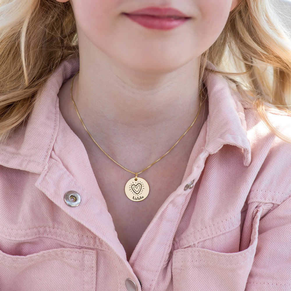 Kids Drawing Disc Necklace in 18K Gold Plating - 3