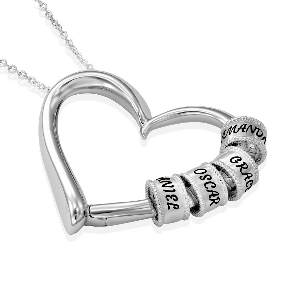 Charming Heart Necklace with Engraved Beads in Sterling Silver - 1