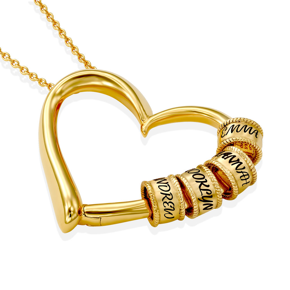 Charming Heart Necklace with Engraved Beads in Gold Plating - 1 product photo