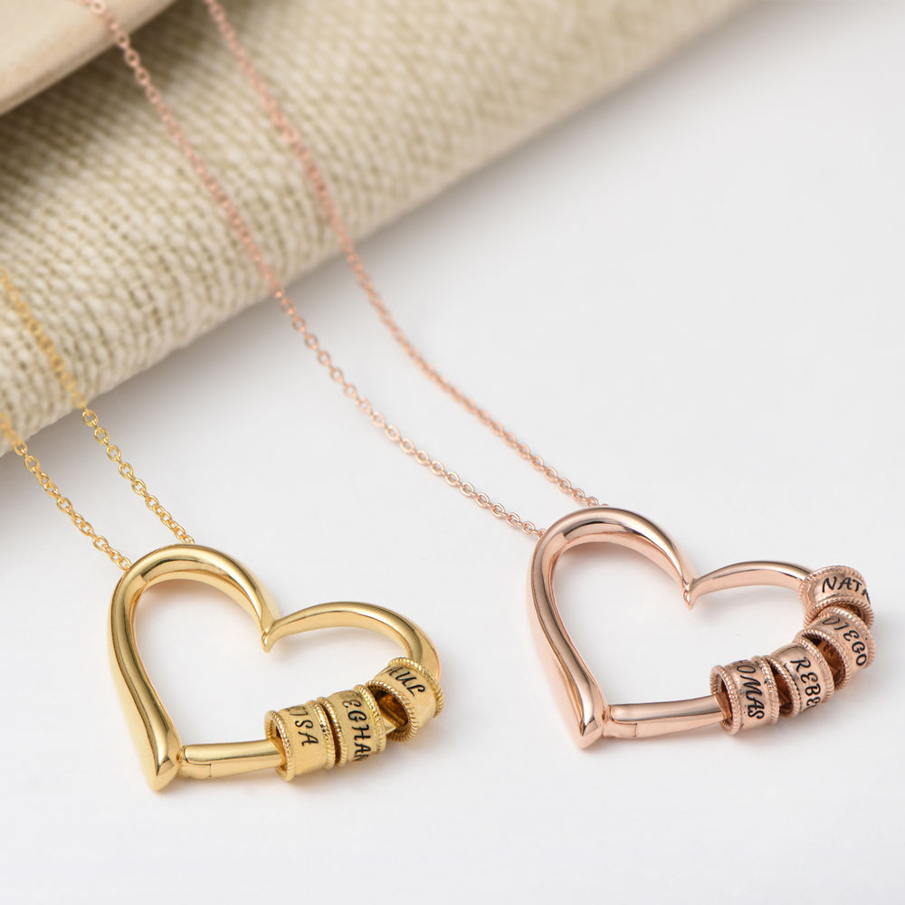 Charming Heart Necklace with Engraved Beads in Gold Plating - 4 product photo
