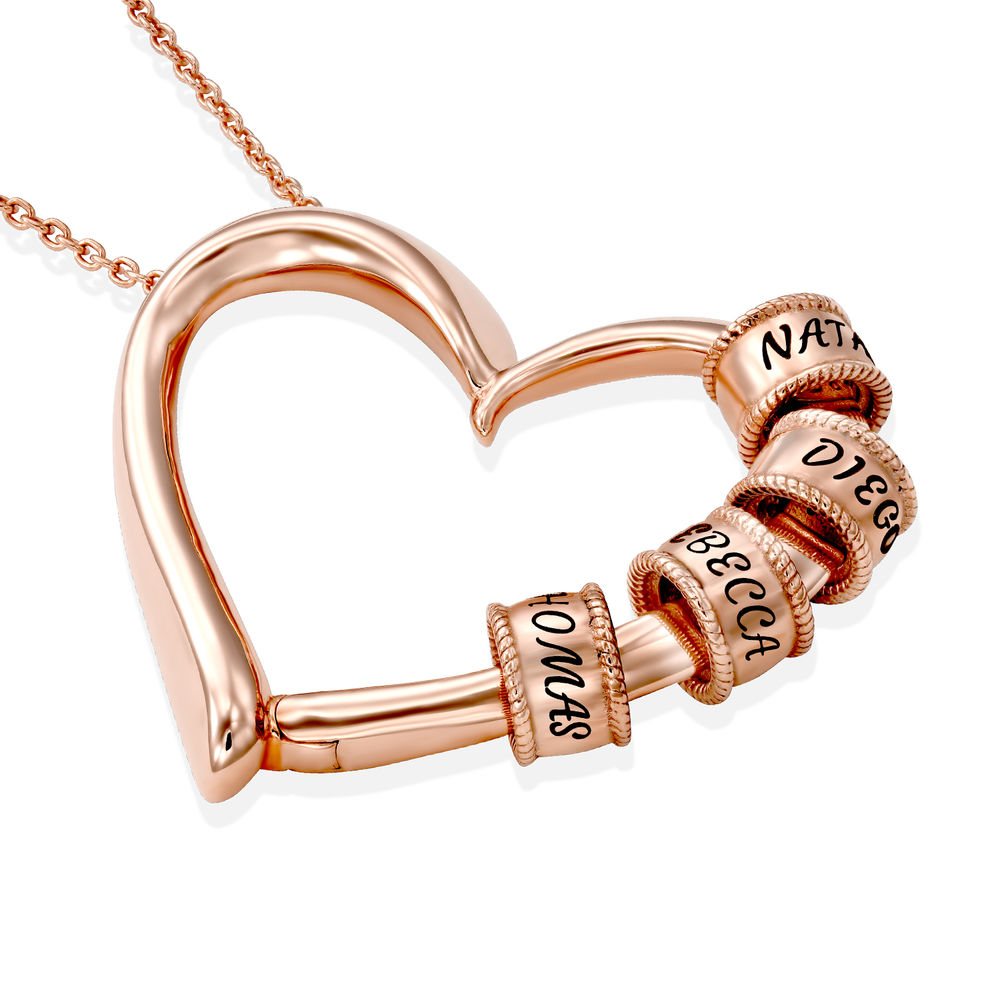 Charming Heart Necklace with Engraved Beads in Rose Gold Plating - 1