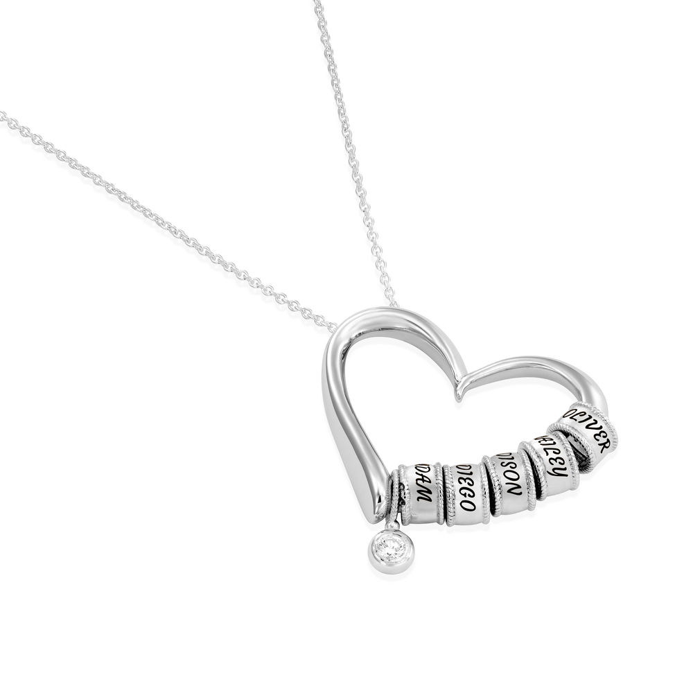 Charming Heart Necklace with Engraved Beads & Diamond in Sterling Silver - 1