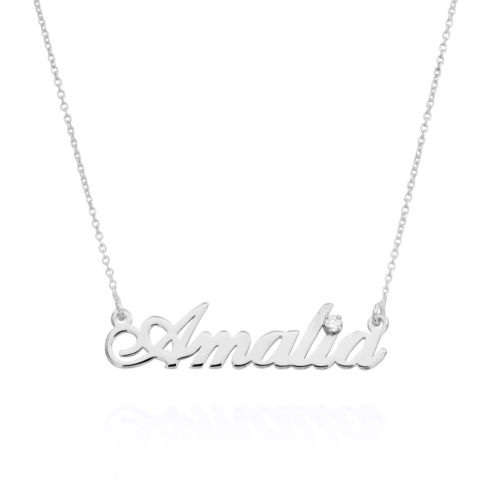 Small Classic Name Necklace with 5 Points Carats Diamond  in Sterling Silver