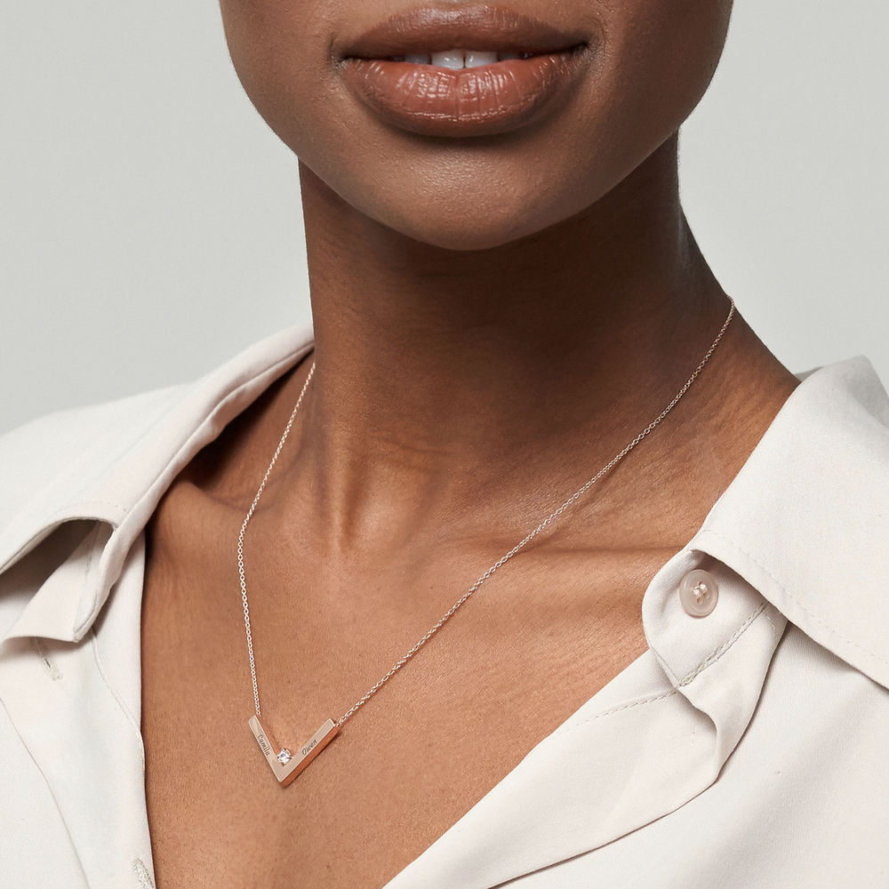 MYKA Diamond V-Necklace in 18k Rose Gold Plating - 3 product photo