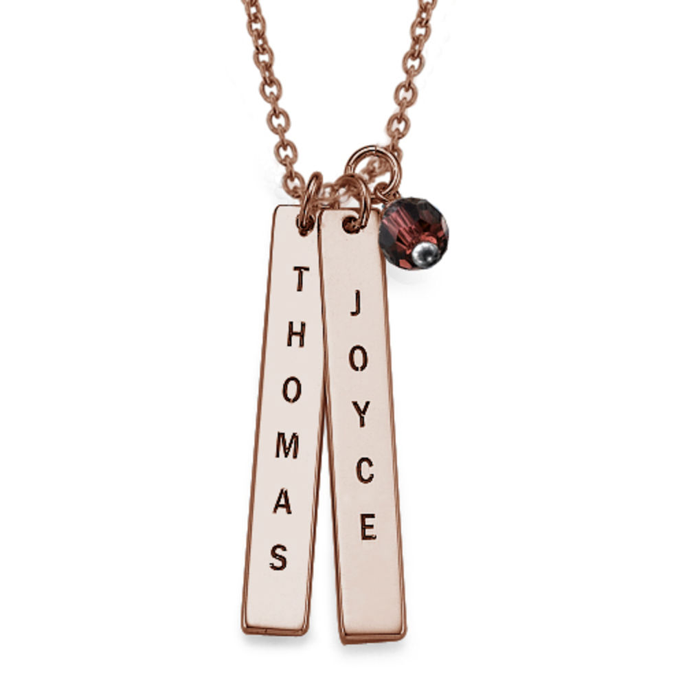 Engraved Name Tag Necklace with Freshwater Pearl - Rose Gold Plated - 1