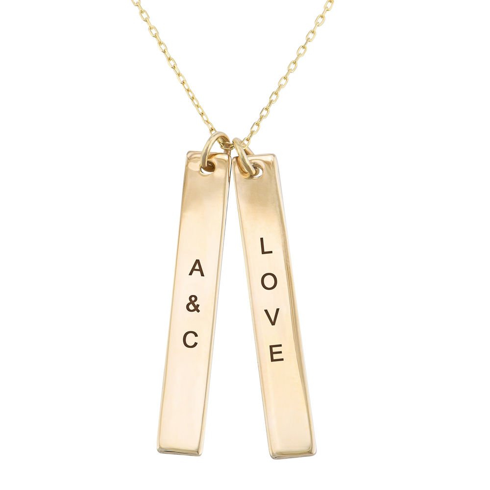 Engraved Vertical Bar Necklace in 10K Solid Gold - 1 product photo