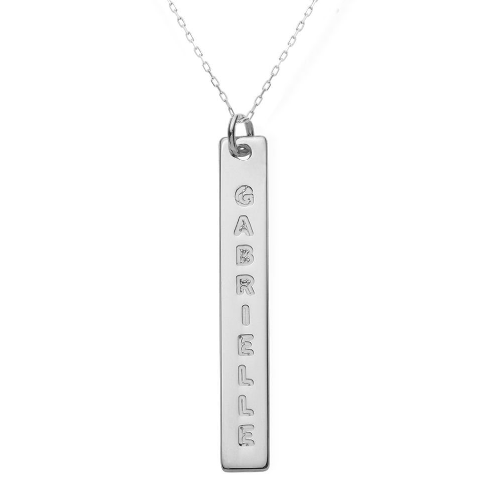 Engraved Vertical Bar Necklace in 10K White Gold - 1 product photo