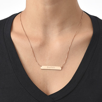 Engraved Bar Necklace with Rose Gold Plating - 1