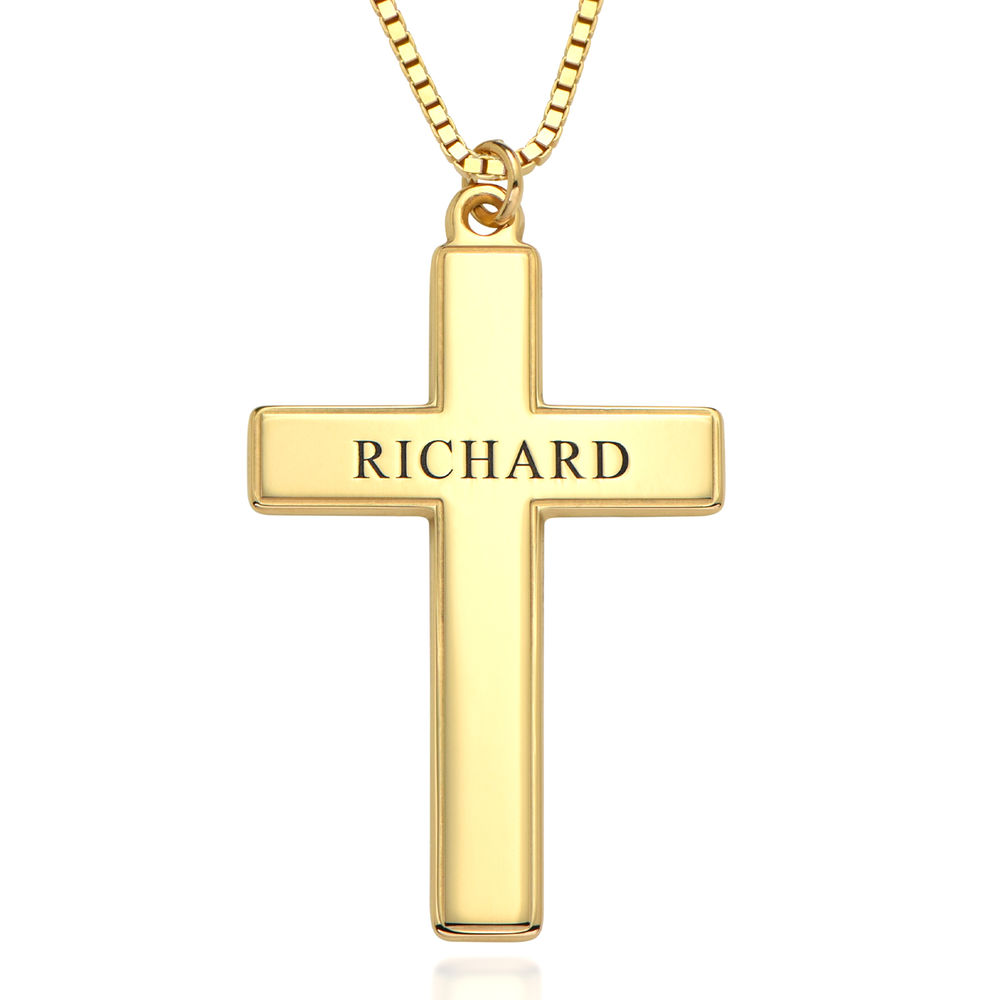 Men's Engraved Cross Necklace in 18k Gold Plating