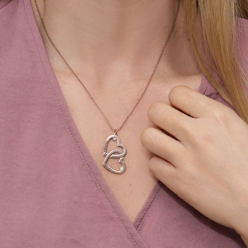 Heart in Heart Necklace in Rose Gold Plating with Diamonds - 2