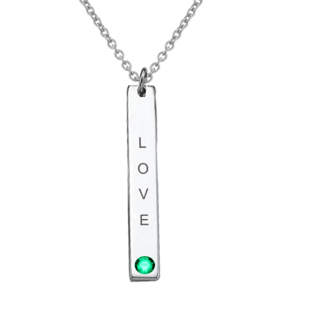 Vertical Sterling Silver Bar Necklace with Birthstone Crystal - 1 product photo