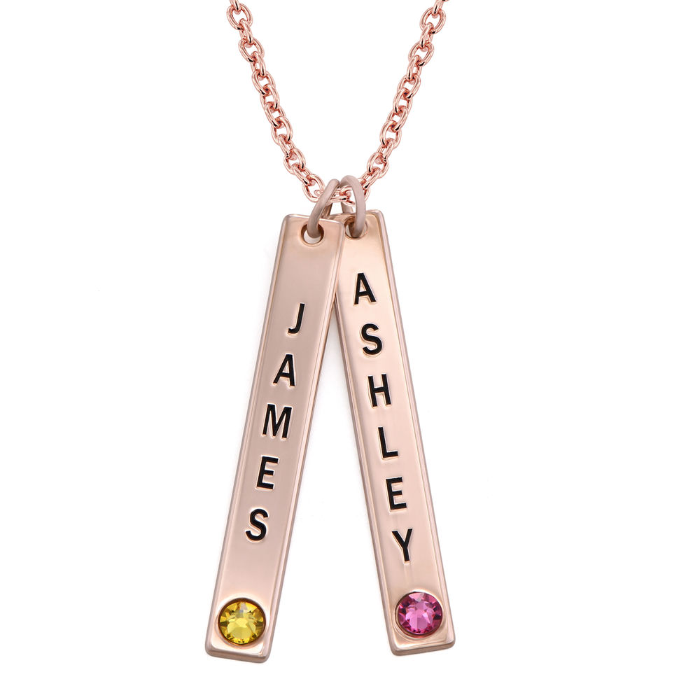 Vertical Bar Necklace with Birthstone in Rose Gold Plating