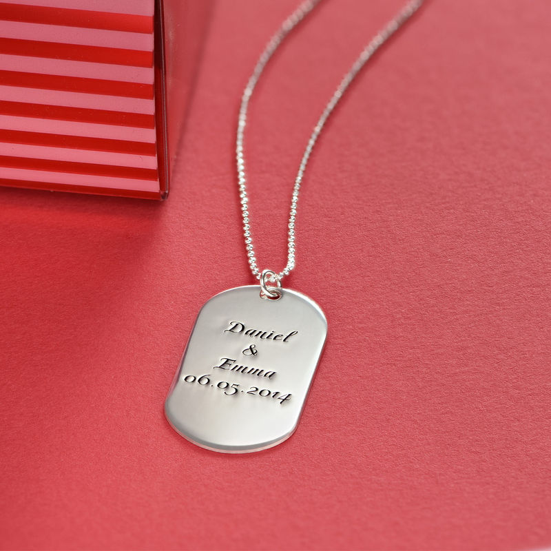 Custom Script Dog Tag Necklace in Sterling Silver - 3