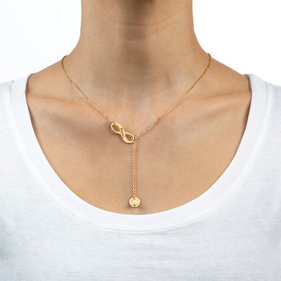 Gold Plated Infinity Y Shaped Birthstone Necklace - 1