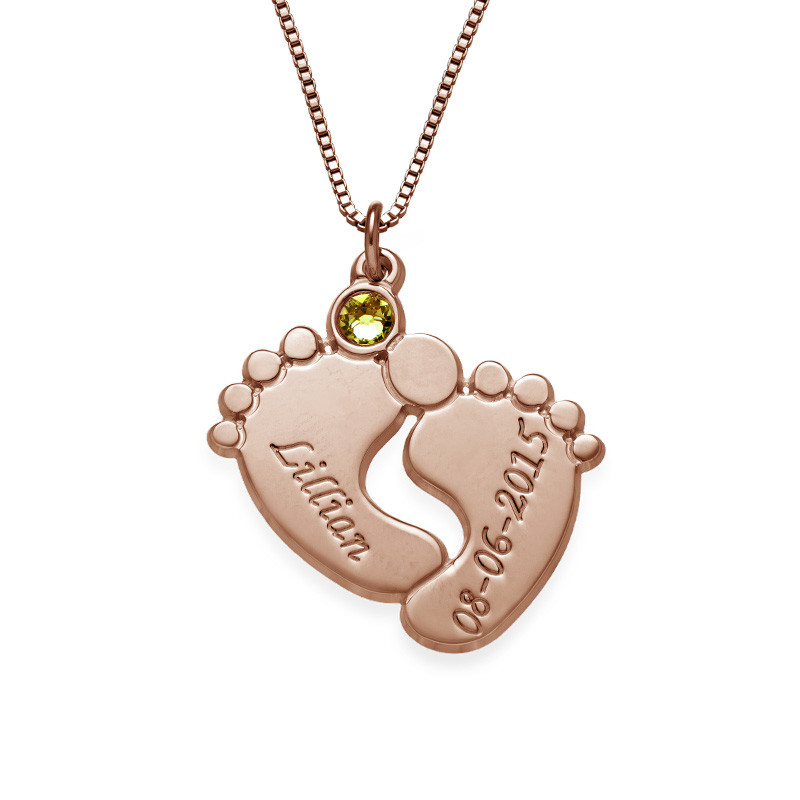 Personalized Baby Feet Necklace - Rose Gold Plated