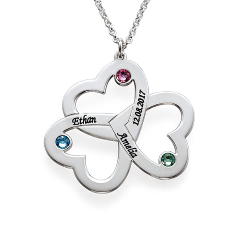 Personalized Triple Heart Necklace - Sterling Silver - 1