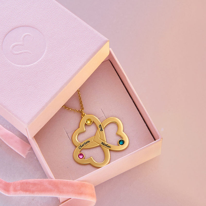 Personalized Triple Heart Necklace in Gold Plating - 4 product photo