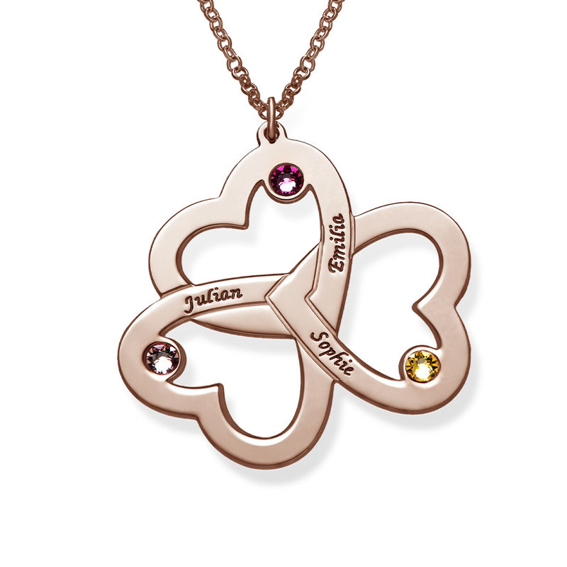 Personalized Triple Heart Necklace with Rose Gold Plating