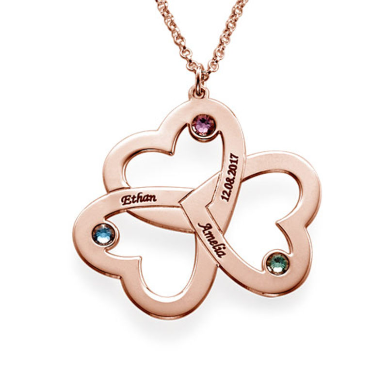 Personalized Triple Heart Necklace with Rose Gold Plating - 1