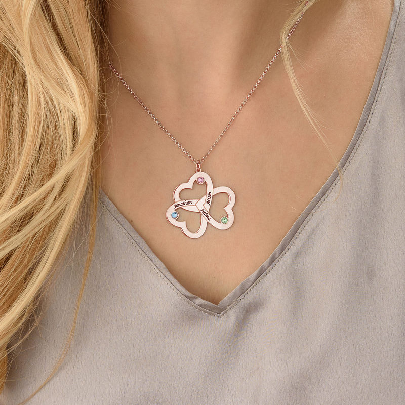Personalized Triple Heart Necklace with Rose Gold Plating - 3