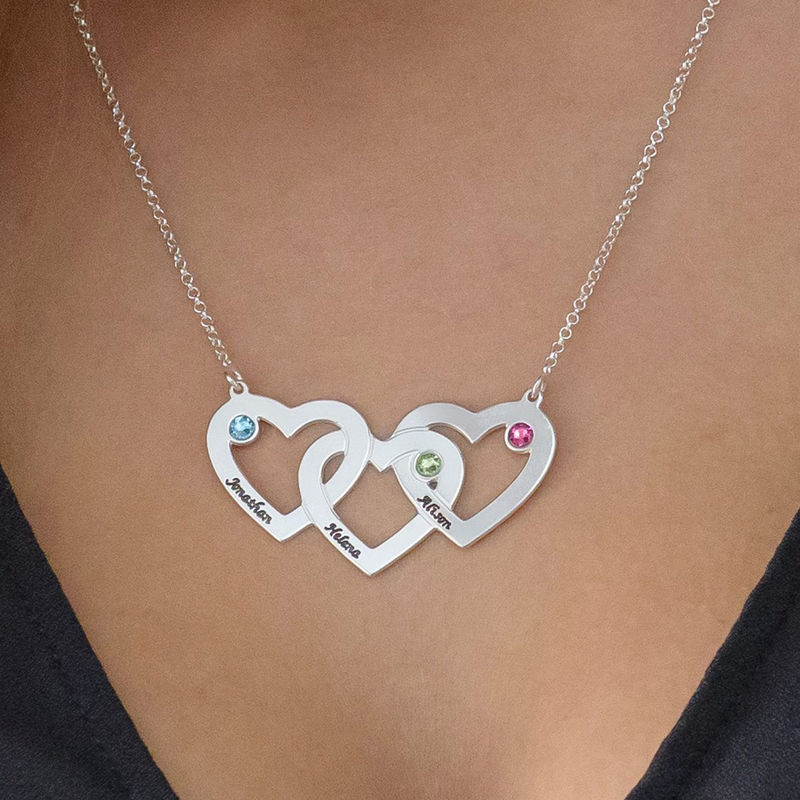 Intertwined Hearts Necklace with Birthstones - 3