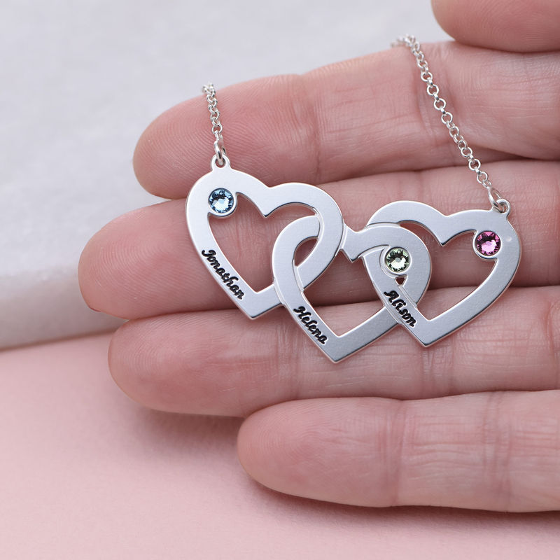 Intertwined Hearts Necklace with Birthstones - 4