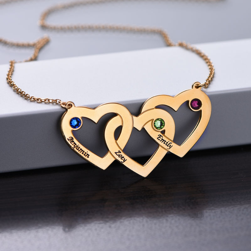 Intertwined Hearts Necklace with Birthstones in Gold Plating - 1