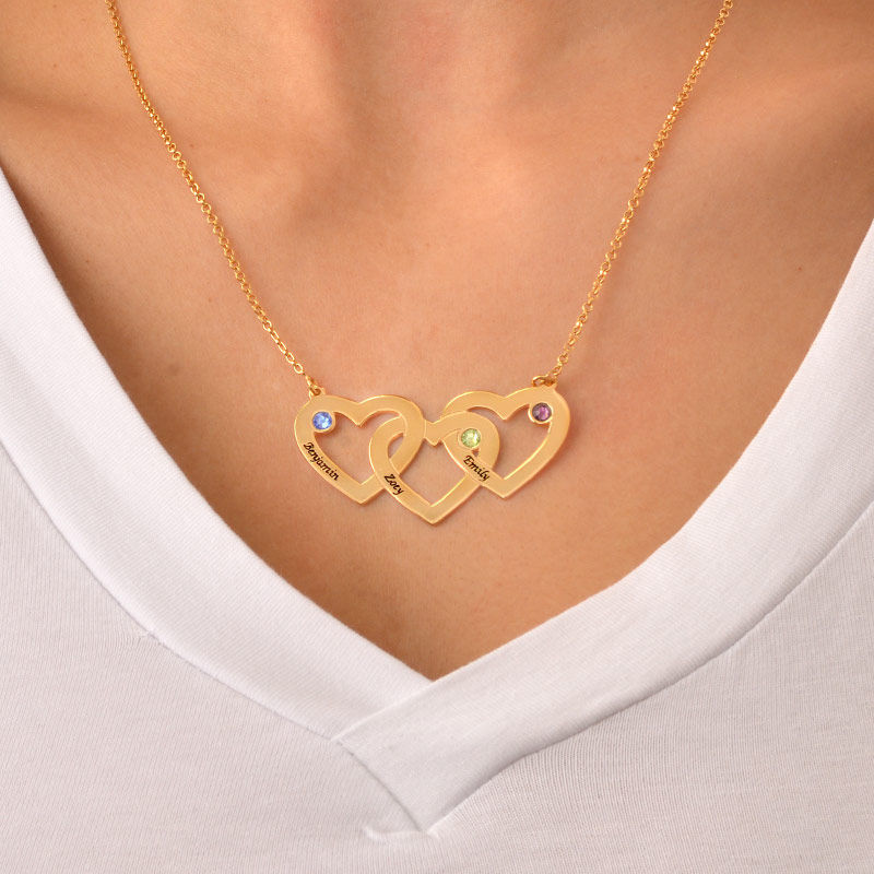 Intertwined Hearts Necklace with Birthstones in Gold Plating - 3