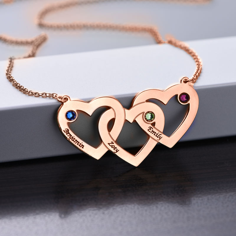 Intertwined Hearts Necklace with Birthstones - Rose Gold Plated - 1