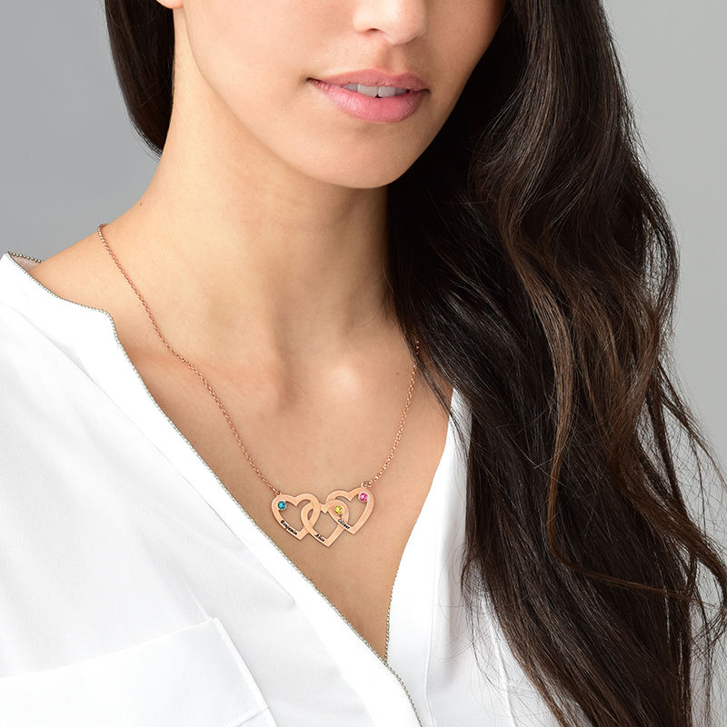 Intertwined Hearts Necklace with Birthstones - Rose Gold Plated - 2 product photo